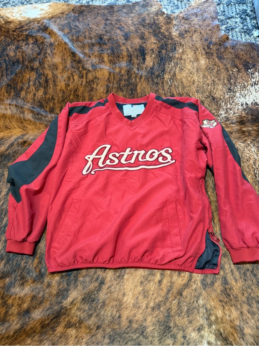 MLB Houston Astros Windbreaker Mens M Red Good V-Neck Pullover Embroidered Logo